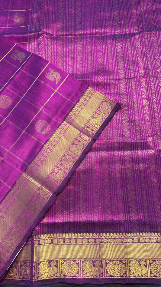 PURPLE KATTAM KANCHIPURAM SILK COTTON SAREE (KSC87)