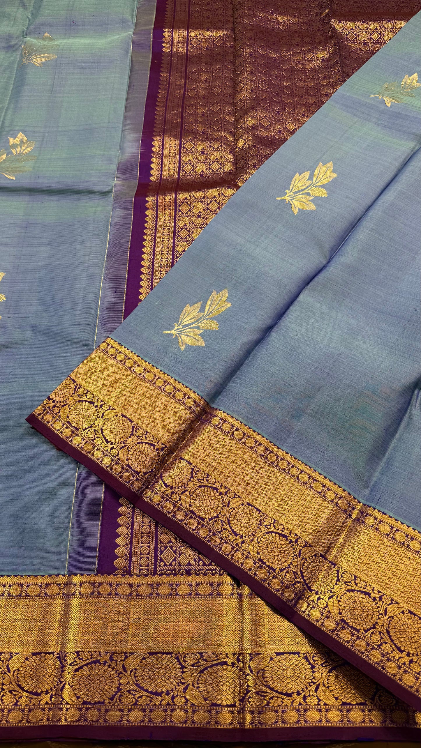 DOUBLE TONE BLUE HANDLOOM  KANCHIPURAM SILK SAREE (KSS 553)