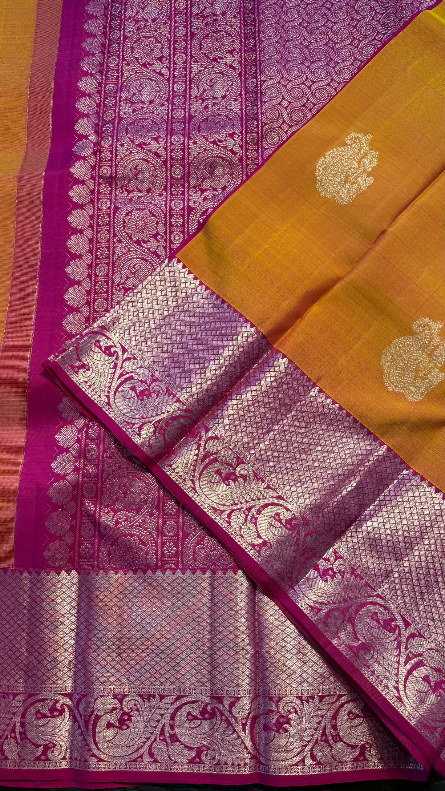 MANGO YELLOW HANDLOOM KANCHIPURAM SILK SAREE (KSS330)