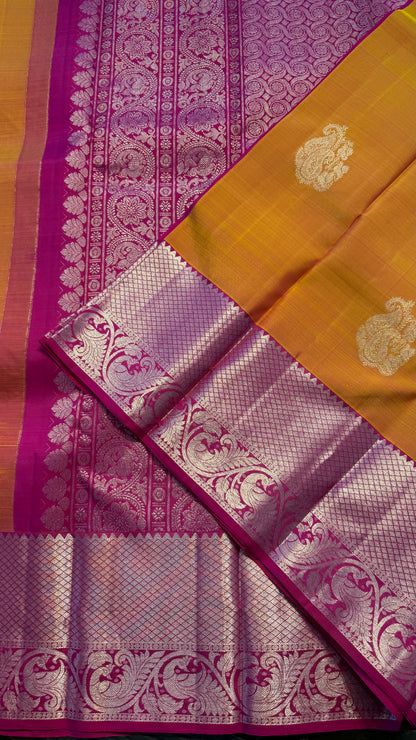 MANGO YELLOW HANDLOOM KANCHIPURAM SILK SAREE (KSS330)