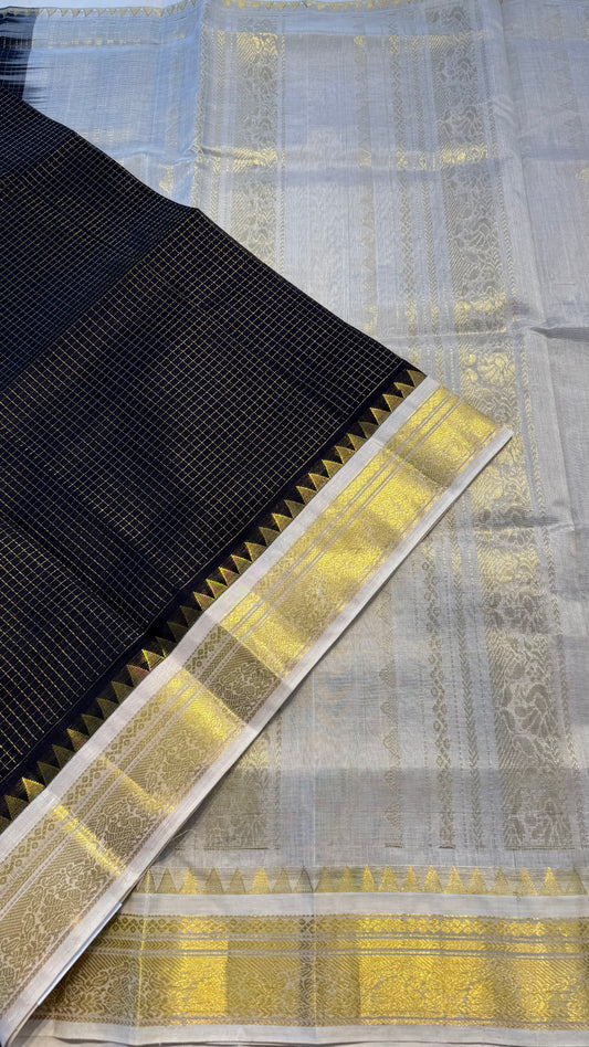 DARK PURPLE WITH CREAM HANDLOOM KANCHIPURAM SILK COTTON (KSC75)