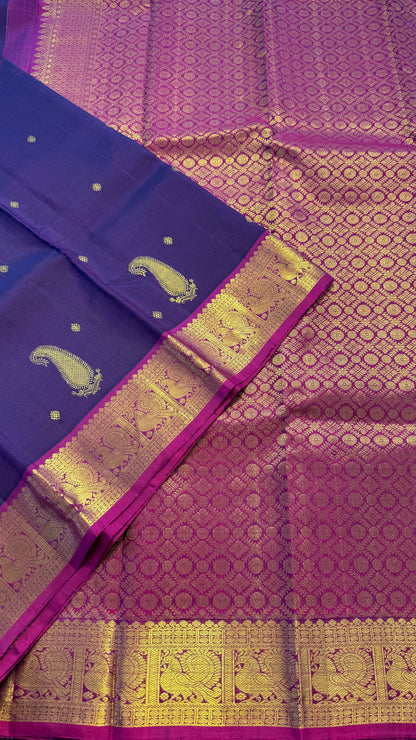 PURPLE WITH CONTRAST VADAMALLI PURPLE GOLD ZARI HANDLOOM KANCHIPURAM SILK SAREE (KSS162)