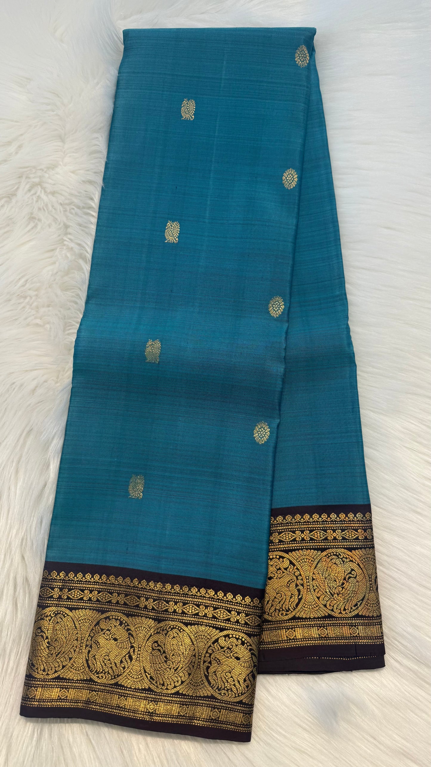 BLUE GREY WITH CONTRAST PURPLE BROWN GOLD ZARI HANDLOOM KANICHIPURAM SILK SAREE (KSS203)