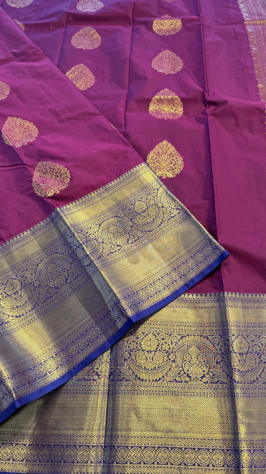 PURPLE WITH CONTRAST INDIGO PURPLE SILK KANICHIPURAM SILK SAREE (SSKS35)