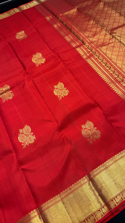 RED GOLD ZARI HANDLOOM KANCHIPURAM SILK SAREE (KSS342)