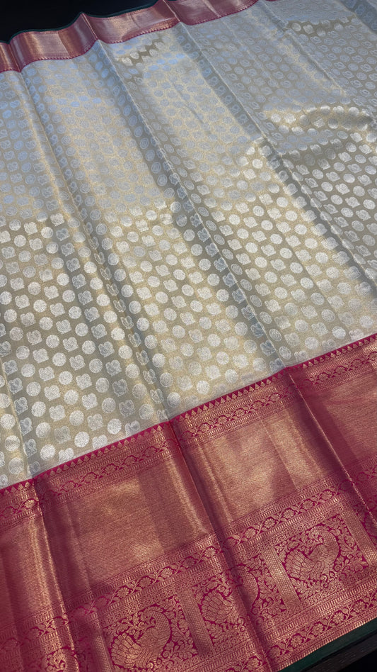 CHAMPAGNE GOLD WITH CONTRAST PINK SEMI SILK KANCHIPURAM SILK SAREE (SSKS70)