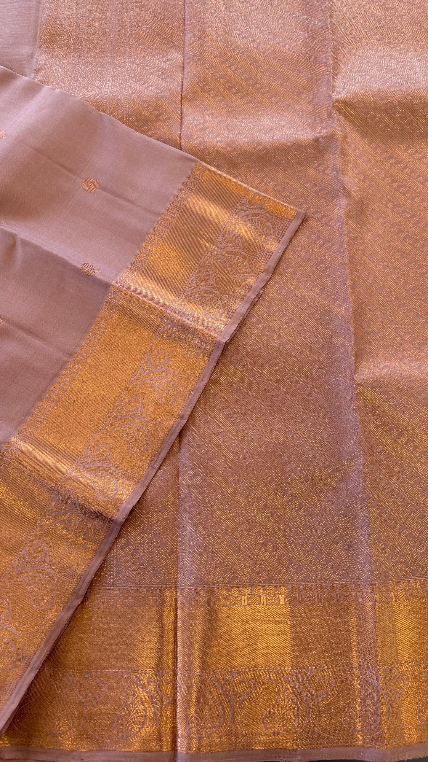 ROSE GOLD HANDLOOM KANCHIPURAM SILK SAREE (KSS325)
