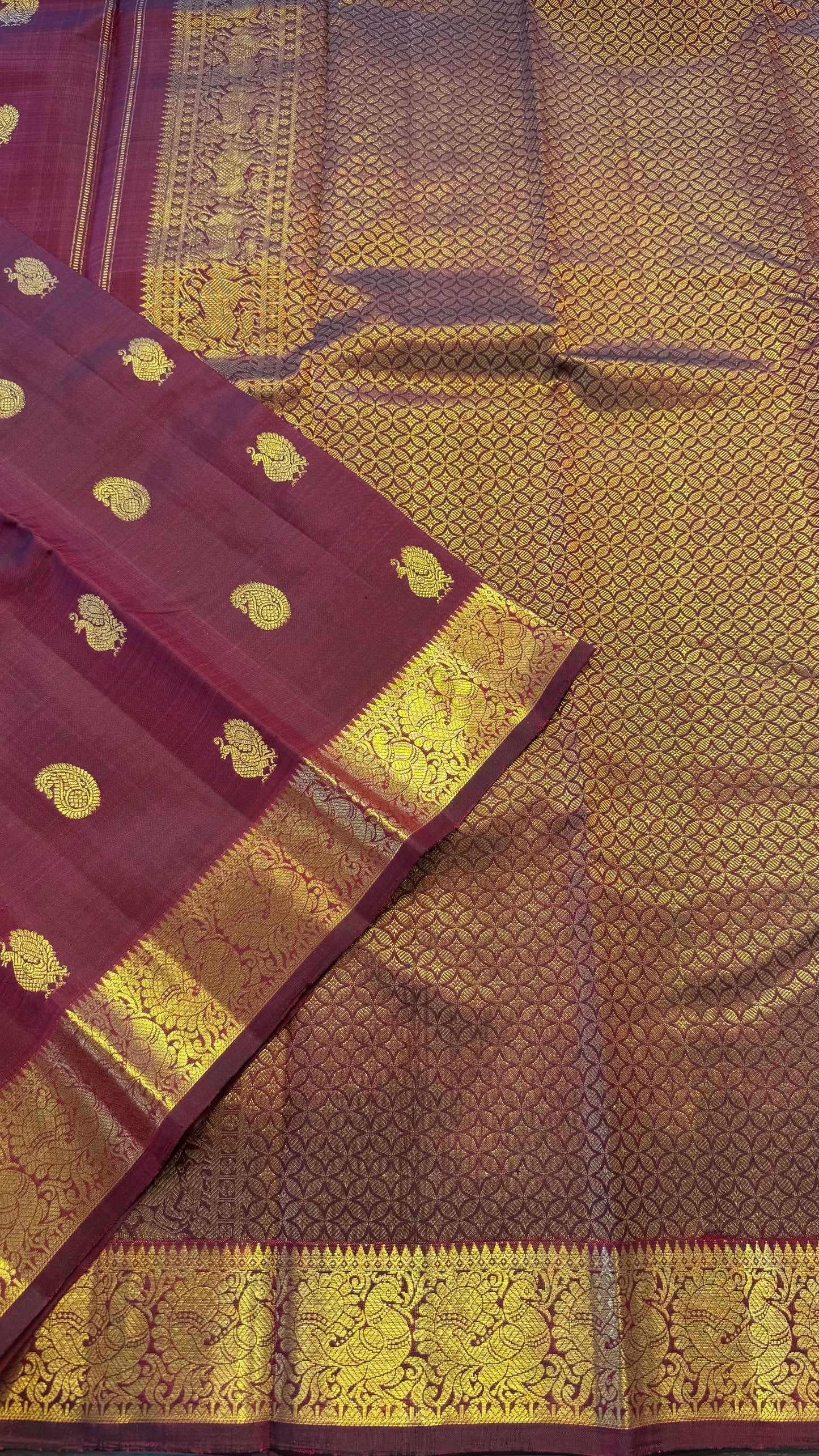 MULBERRY MAROON GOLD ZARI HANDLOOM KANCHIPURAM SILK SAREE (KSS117)