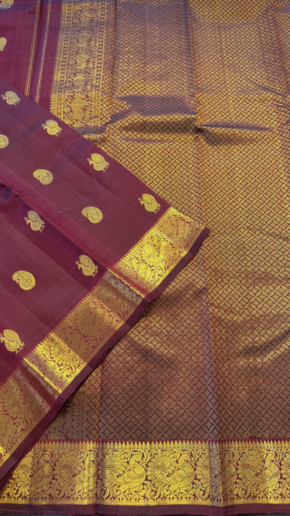 MULBERRY MAROON GOLD ZARI HANDLOOM KANCHIPURAM SILK SAREE (KSS117)