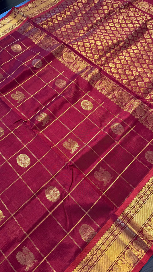 RED KATTAM HANDLOOM KANCHIPURAM SILK COTTON (KSC127)