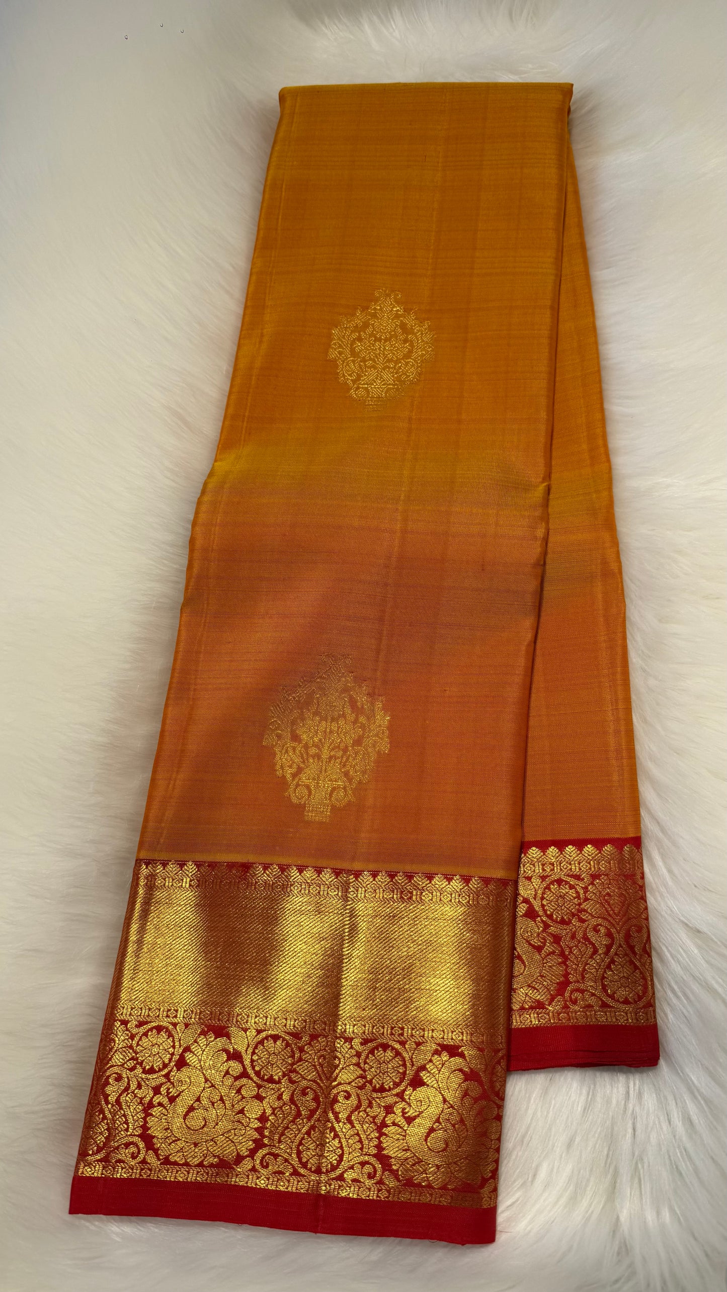 MUSTARD YELLOW HANDLOOM KANCHIPURAM  SILK SAREE(KSS 550)