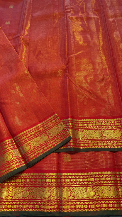 VAIRA OOSI CHILLI RED GOLD ZARI PURE HANDLOOM KANCHIPURAM SILK SAREE (KSS 502)
