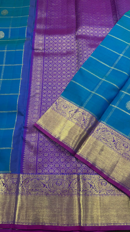 PEACOCK BLUE PURE KANCHIPURAM HANDLOOM SILK SAREE(KSS 584)