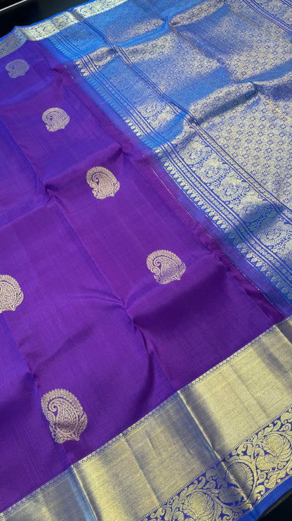 VADAMALLI PURPLE WITH DUAL TONE BLUE GOLD ZARI HANDLOOM KANCHIPURAM SILK SAREE (KSS374)