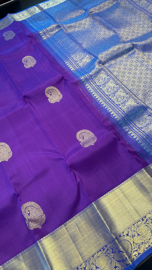 VADAMALLI PURPLE WITH DUAL TONE BLUE GOLD ZARI HANDLOOM KANCHIPURAM SILK SAREE (KSS374)