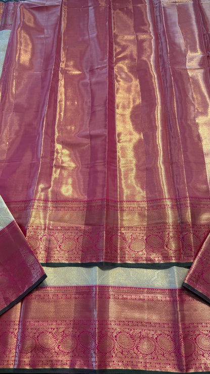 CHAMPAGNE GOLD WITH CONTRAST PINK SEMI SILK KANCHIPURAM SILK SAREE (SSKS65)