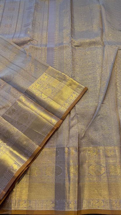 GOLDEN CASHEW FULL ZARI HANDLOOM KANCHIPURAM SILK SAREE (KSS 487)