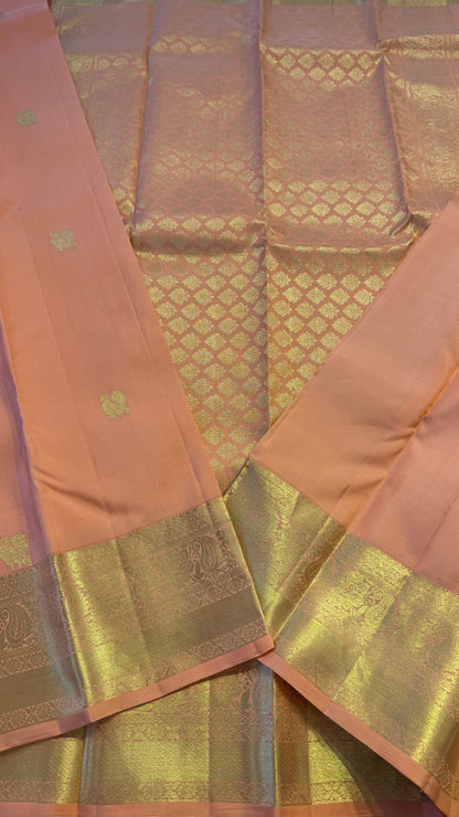 SALMON ORANGE GOLD ZARI HANDLOOM KANICHIPURAM SILK SAREE (KSS250)