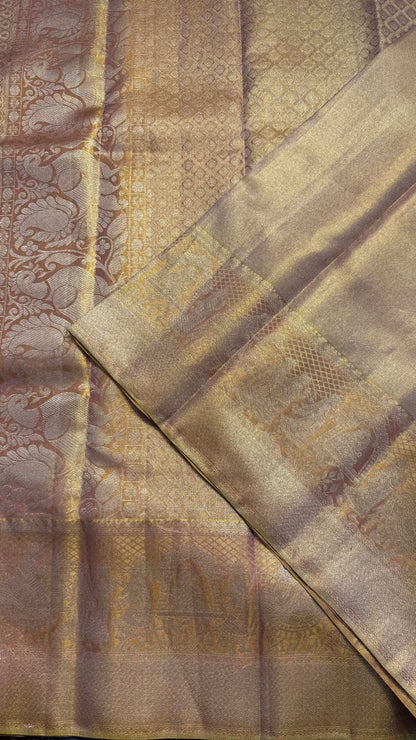 GOLDENISH PINK FULL ZARI HANDLOOM KANCHIPURAM SILK SAREE (KSS442)