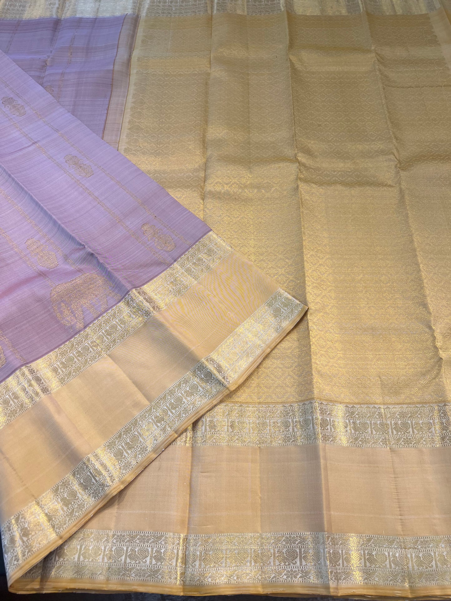 APRICOT RETTA PETTA PURE KANCHIPURAM HANDLOOM SILK SAREE