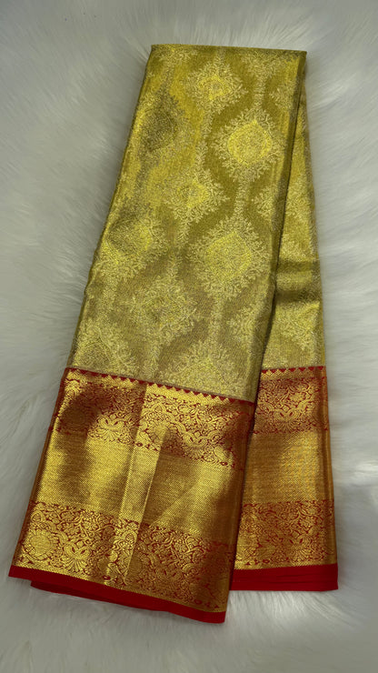 GOLDEN YELLOW PURE KANCHIPURAM HANDLOOM SILK SAREE(KSS 607)