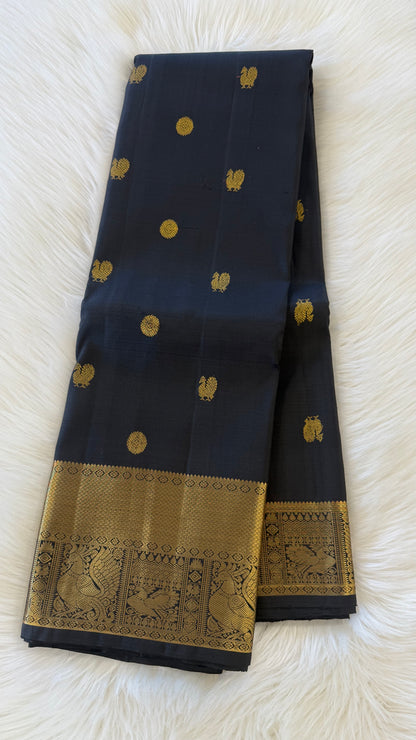 BLACK GOLD ZARI HANDLOOM KANICHIPURAM SILK SAREE (KSS183)