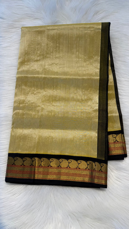 GOLD WITH CONTRAST BLACK KANCHIPURAM SILK COTTON SAREE (KSC10)