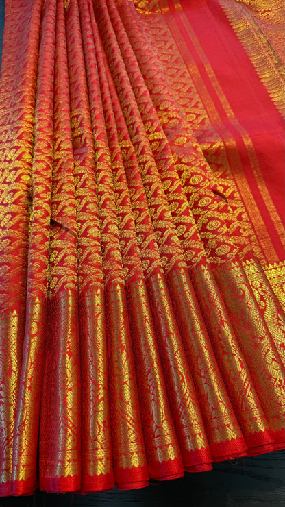 CHILLI RED FULL GOLD ZARI PURE HANDLOOM KANCHIPURAM SILK SAREE (KSS 507)