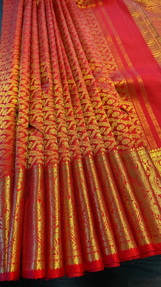 CHILLI RED FULL GOLD ZARI PURE HANDLOOM KANCHIPURAM SILK SAREE (KSS 507)