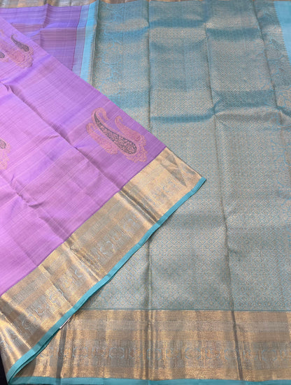 PASTEL LAVENDER PURPLE KANCHIPURAM HANDLOOM SILK SAREE