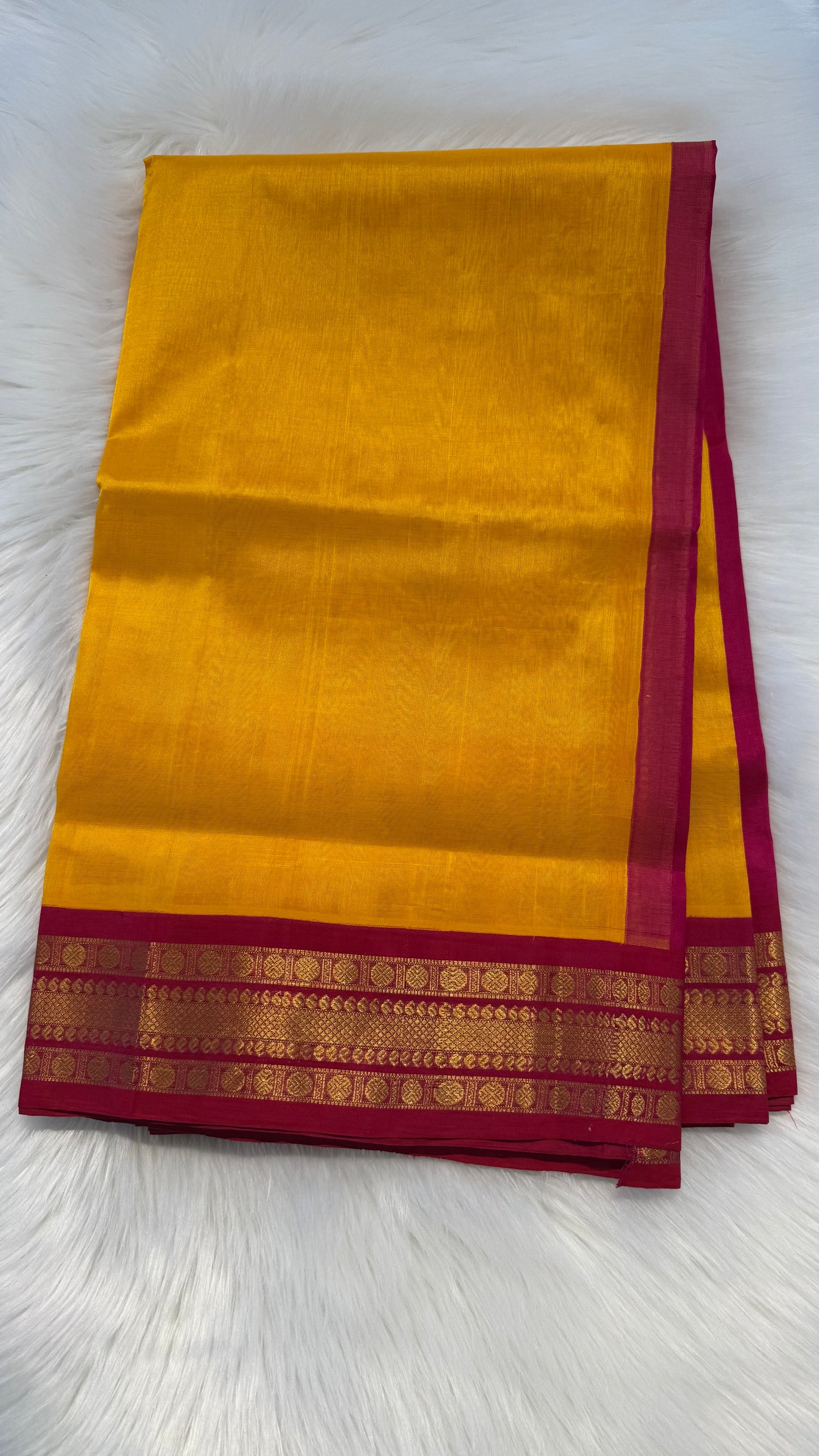YELLOW WITH CONTRAST HOT PINK KANCHIPURAM SILK COTTON (KSC68)