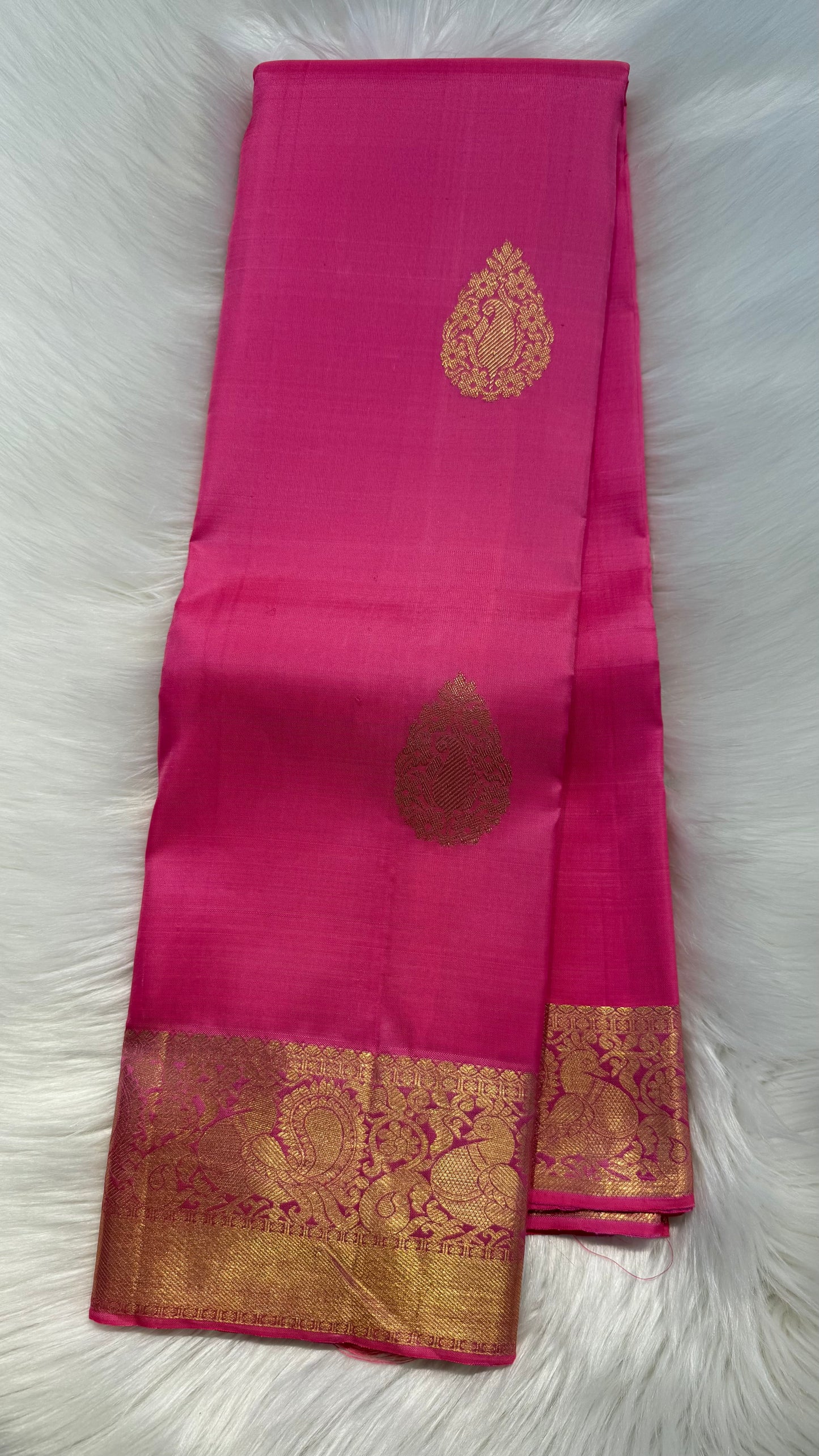 BRIGHT PINK GOLD ZARI HANDLOOM KANCHIPURAM SILK SAREE (KSS362)
