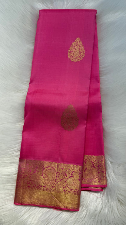 BRIGHT PINK GOLD ZARI HANDLOOM KANCHIPURAM SILK SAREE (KSS362)