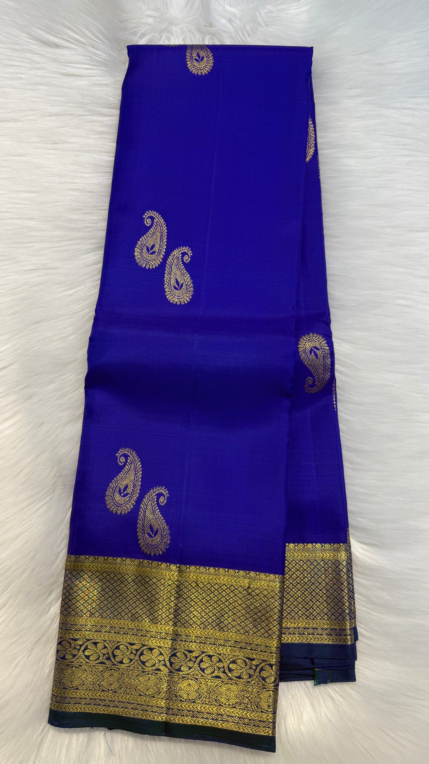 ROYAL BLUE WITH CONTRAST PEACOCK BLUE GOLD ZARI HANDLOOM KANCHIPURAM SILK SAREE (KSS369)