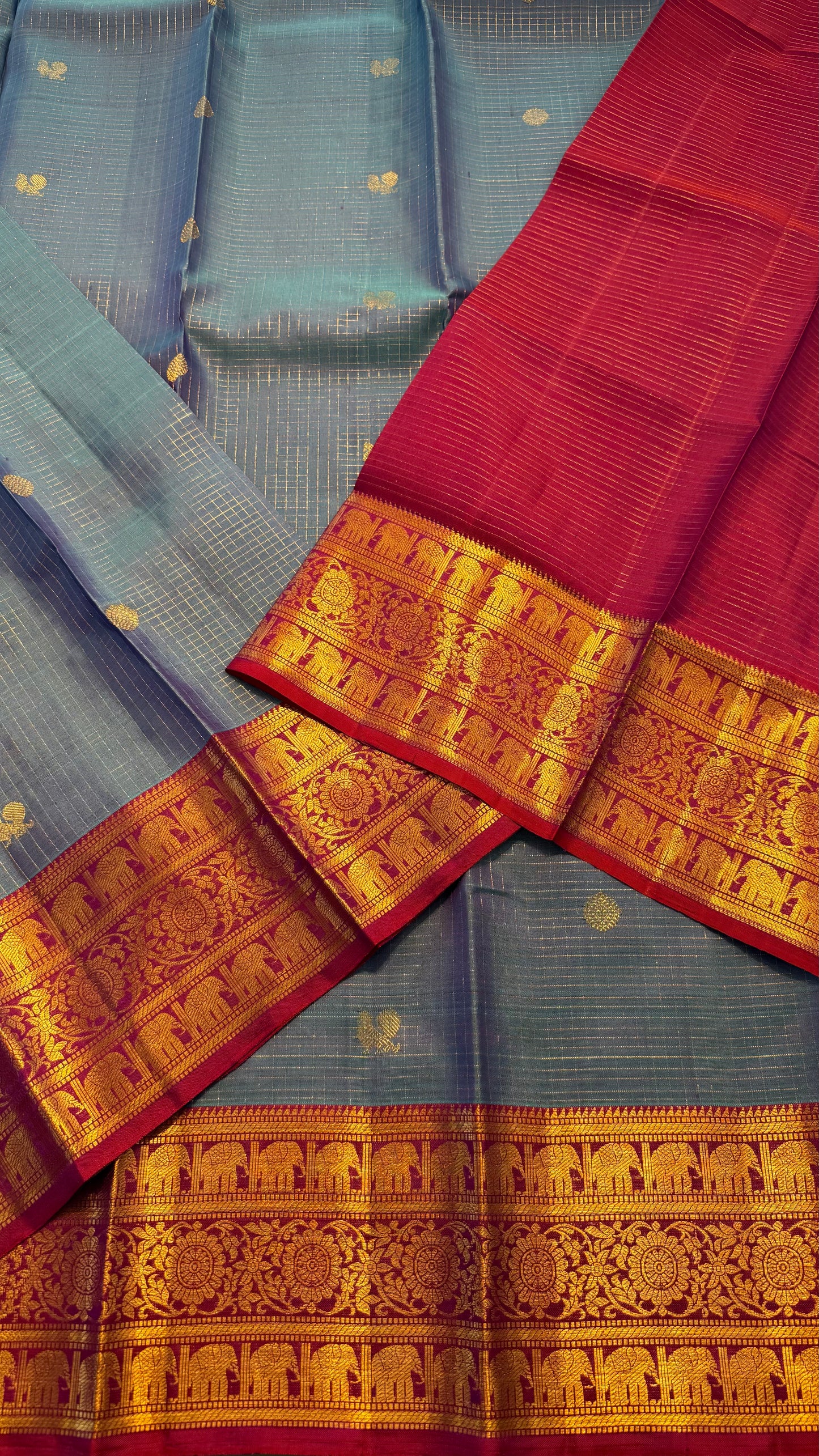 DUAL TONE UNICORN WITH CONTRAST PURPLE HANDLOOM KANICHIPURAM SILK SAREE (KSS227)