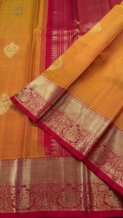 MUSTARD YELLOW HANDLOOM KANCHIPURAM  SILK SAREE(KSS 550)