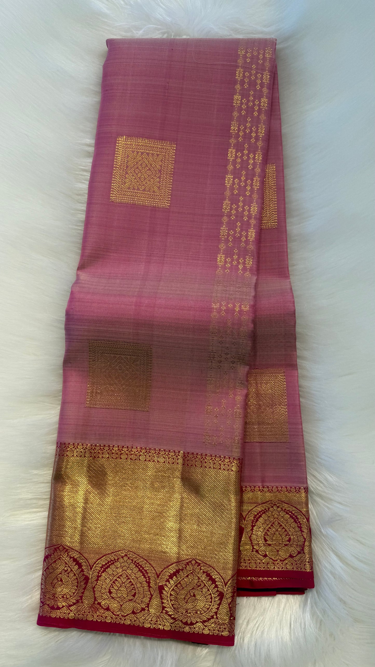 LIGHT PASTEL PINK WITH CONTRAST PINK KANCHIPURAM HANDLOOM SILK SAREE (KSS407)
