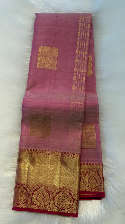 LIGHT PASTEL PINK WITH CONTRAST PINK KANCHIPURAM HANDLOOM SILK SAREE (KSS407)