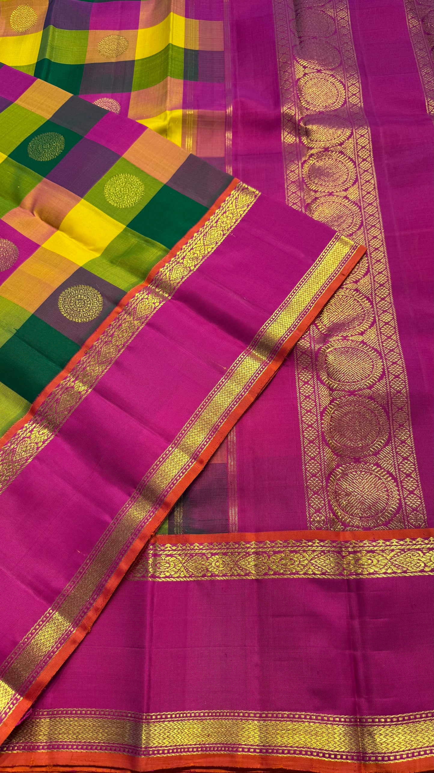 PAALUM PAZHAM KATTAM WITH CONTRAST PINK HANDLOOM KANCHIPURAM SILK SAREE (KSS290)