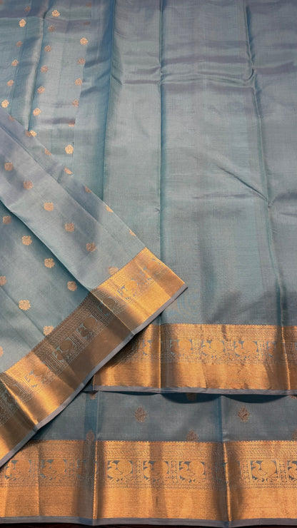 DENIM BLUE GOLD ZARI HANDLOOM KANCHIPURAM SILK SAREE (KSS451)