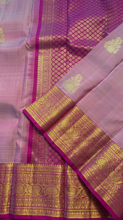 DUAL TONE PINK AND HOT PINK GOLD ZARI HANDLOOM KANCHIPURAM SILK SAREE (KSS404)