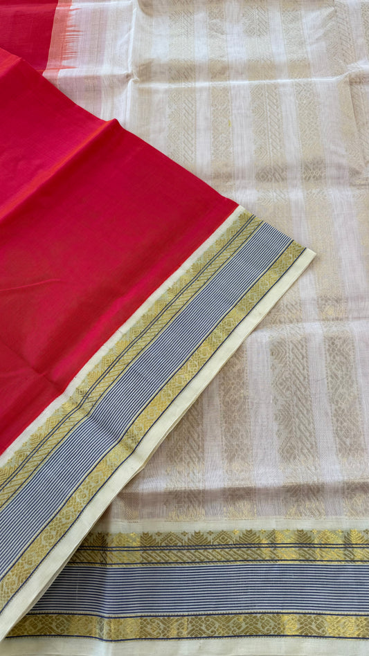 KANAKAMBARAM PINK WITH CREAM GOLD HANDLOOM KANCHIPURAM SILK COTTON (KSC29)