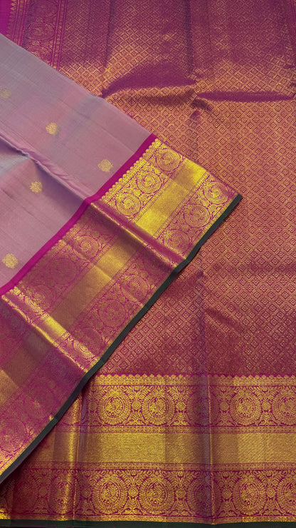 DUAL TONE PINK AND HOT PINK GOLD ZARI HANDLOOM KANCHIPURAM SILK SAREE (KSS174)