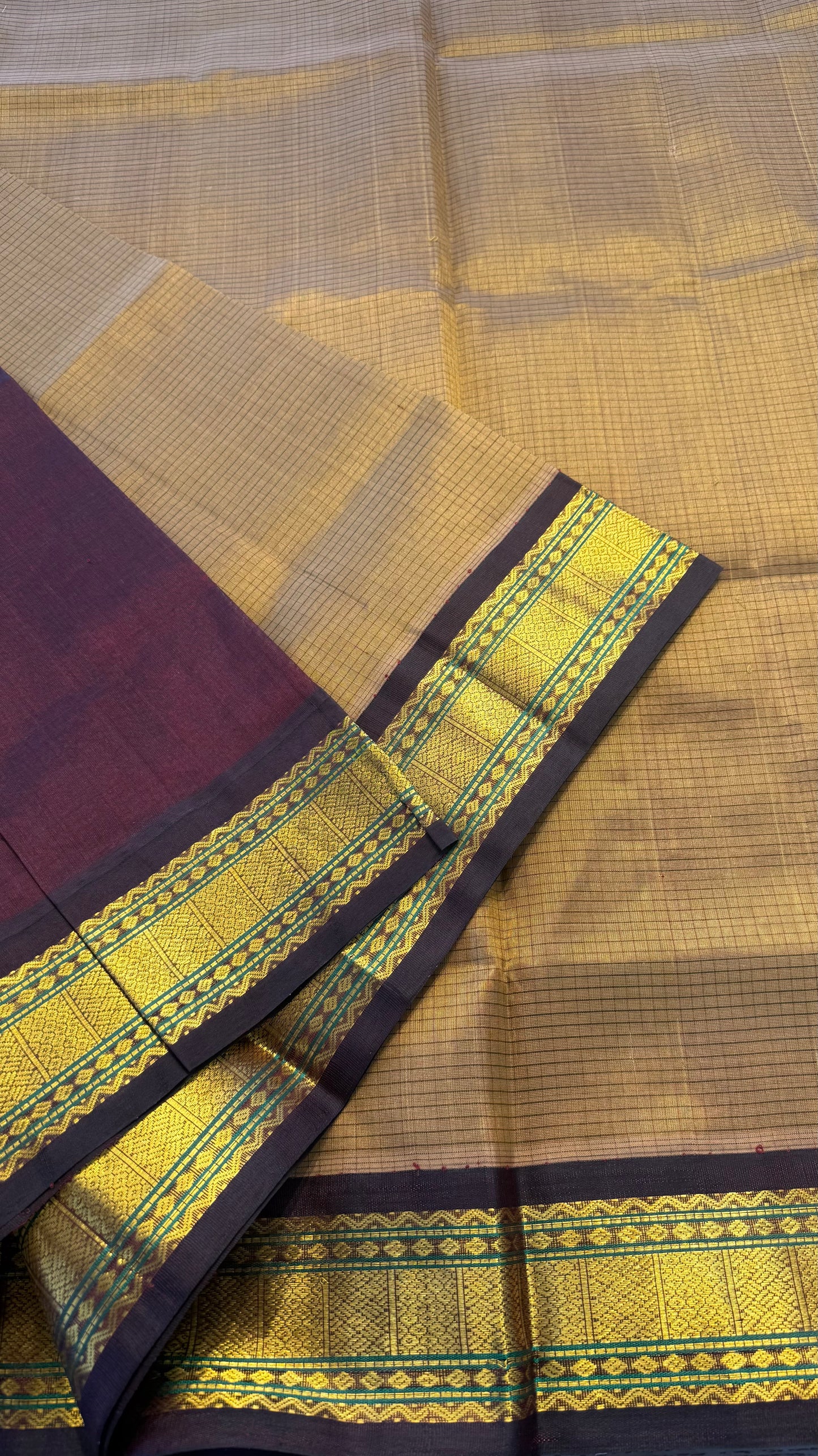 SMALL KATTAM GOLDEN WITH DARK BROWN KANCHIPURAM SILK COTTON (KSC24)