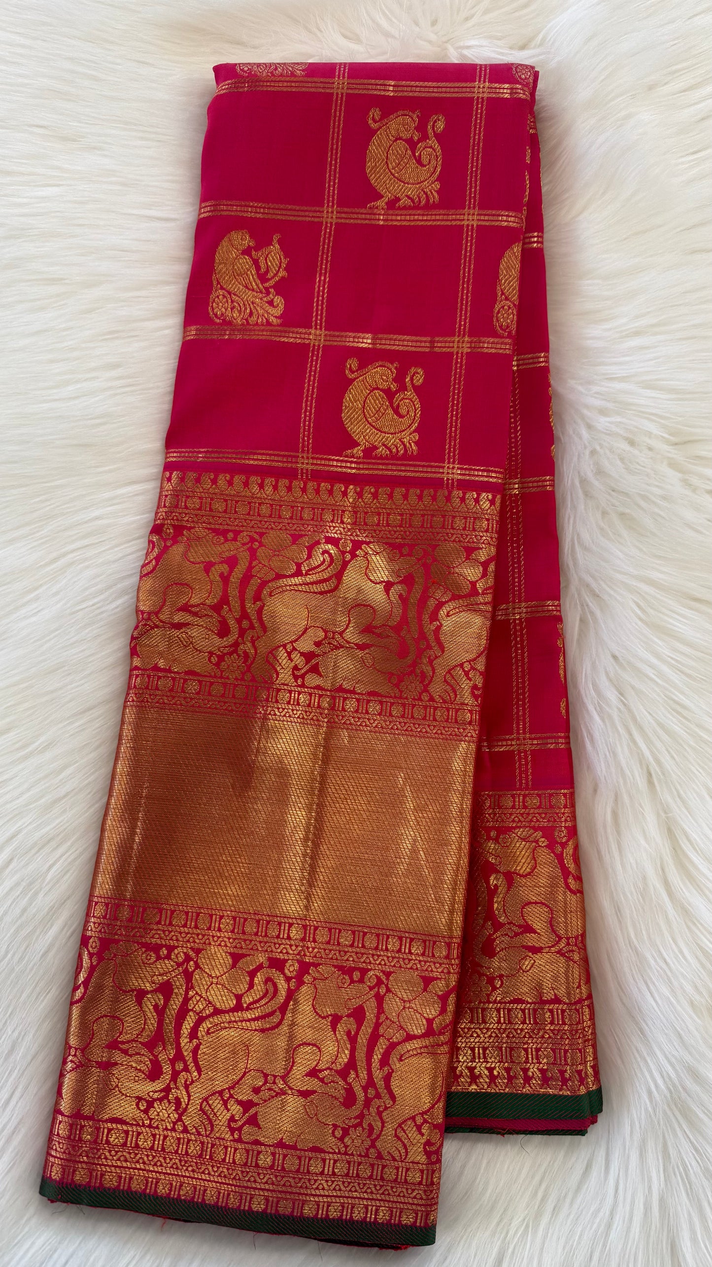 DUAL TONE PINK CHECKED GOLD ZARI HANDLOOM KANICHIPURAM SILK SAREE (KSS274)