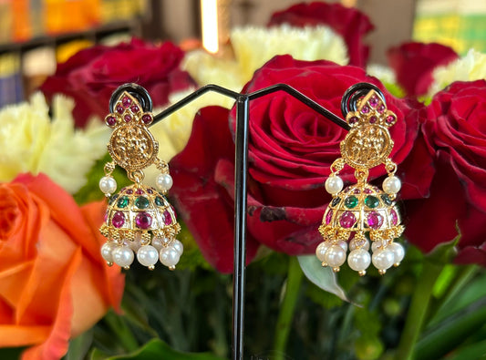 Gold Alike Ruby Emerald Temple Jhumka