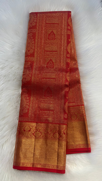 CHILLI RED PURE HANDLOOM KANCHIPURAM SILK SAREE (KSS494)