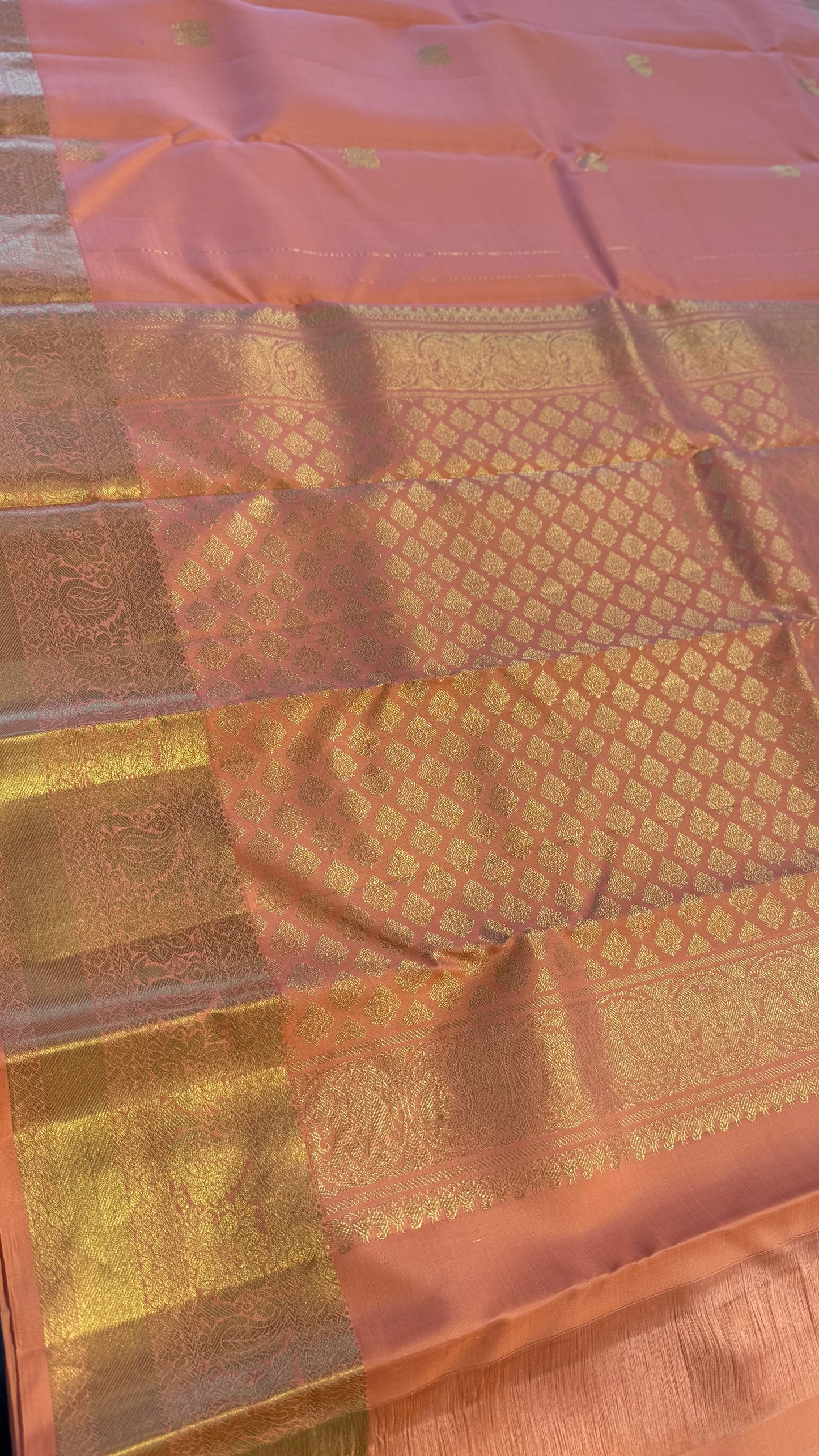 SALMON ORANGE GOLD ZARI HANDLOOM KANICHIPURAM SILK SAREE (KSS250)
