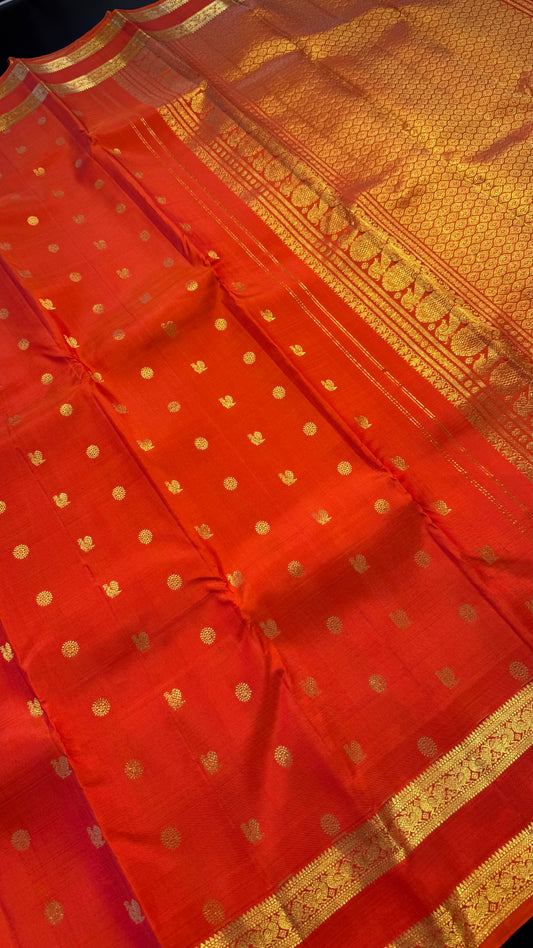ORANGE GOLD ZARI HANDLOOM KANCHIPURAM SILK SAREE (KSS432)