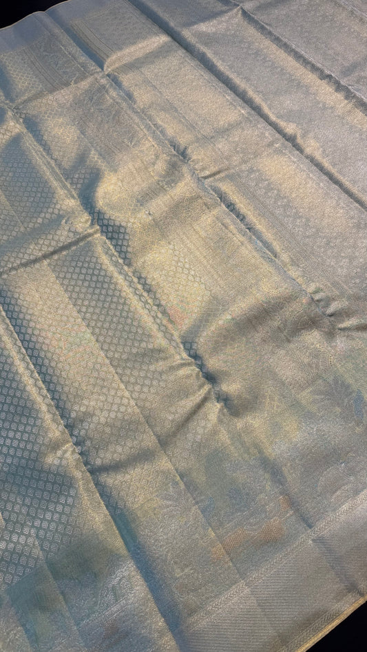 MINT GREEN GOLD ZARI HANDLOOM KANCHIPURAM SILK SAREE (KSS440)